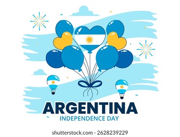 Feliz Dia da Independência da Argentina Ilustração vetorial no dia 9 de julho Celebração com Bandeira e fita em um fundo festivo dos desenhos animados