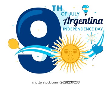 Happy Argentina Independence Day Vector Illustration on 9th of July Celebration Featuring Waving Flag and Ribbon in a Festive Cartoon Background