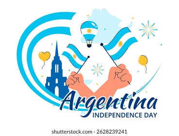 Feliz Dia da Independência da Argentina Ilustração vetorial no dia 9 de julho Celebração com Bandeira e fita em um fundo festivo dos desenhos animados