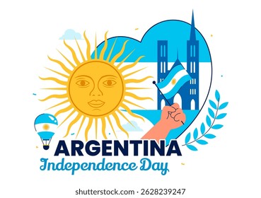 Feliz Dia da Independência da Argentina Ilustração vetorial no dia 9 de julho Celebração com Bandeira e fita em um fundo festivo dos desenhos animados