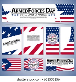Happy Armed forces day vector greeting card badge labels. Armed forces day template poster design. Vector illustration of background for Armed forces day. Celebration background for Armed Forces Day