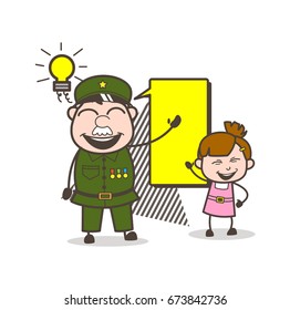 Happy Army Man Planning with Little Girl Vector Illustration