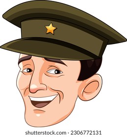 Happy army officer head cartoon illustration