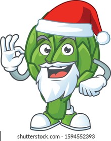 Happy artichoke in Santa costume mascot style