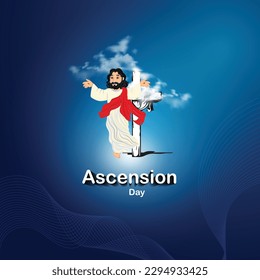 Happy Ascension Day Design with Jesus Christ in Heaven Vector Illustration. Illustration of resurrection Jesus Christ. Ascension Day of Jesus Christ design background vector illustration