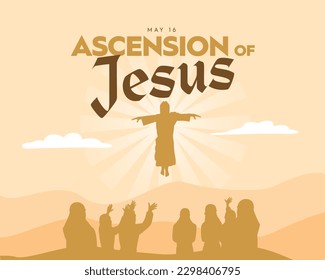 Happy Ascension Day Design with Jesus Christ in Heaven Vector Illustration. Illustration of resurrection Jesus Christ. Sacrifice of Messiah for humanity redemption.