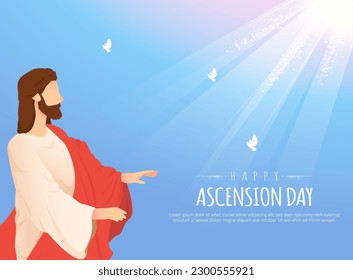 Happy Ascension Day Design with Jesus Christ in Heaven Vector Illustration.  Illustration of resurrection Jesus Christ. Sacrifice of Messiah for humanity redemption.  svg