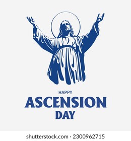 Happy Ascension Day Design with Jesus Christ in Heaven Vector Illustration. Illustration of resurrection Jesus Christ. Sacrifice of Messiah for humanity redemption.