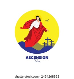 Happy Ascension Day Design with Jesus Christ in Heaven Vector Illustration.