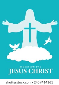 Happy Ascension Day design with Jesus Christ in Heaven Vector Illustration with dove. Illustration of the resurrection of Jesus Christ. Messiah's sacrifice for the redemption of mankind.