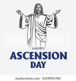 Happy Ascension Day Design with Jesus Christ in Heaven Vector Illustration. Illustration of resurrection Jesus Christ. Sacrifice of Messiah for humanity redemption.