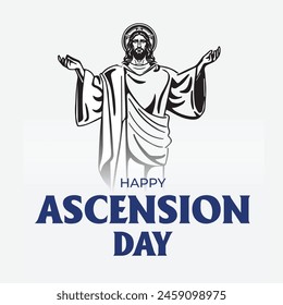 Happy Ascension Day Design with Jesus Christ in Heaven Vector Illustration. Illustration of resurrection Jesus Christ. Sacrifice of Messiah for humanity redemption.