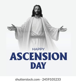 Happy Ascension Day Design with Jesus Christ in Heaven Vector Illustration. Illustration of resurrection Jesus Christ. Sacrifice of Messiah for humanity redemption.