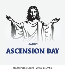 Happy Ascension Day Design with Jesus Christ in Heaven Vector Illustration. Illustration of resurrection Jesus Christ. Sacrifice of Messiah for humanity redemption.