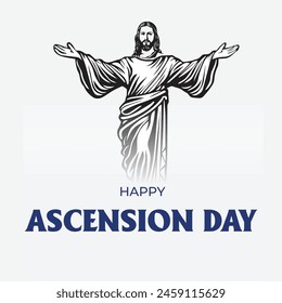 Happy Ascension Day Design with Jesus Christ in Heaven Vector Illustration. Illustration of resurrection Jesus Christ. Sacrifice of Messiah for humanity redemption.