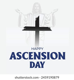 Happy Ascension Day Design with Jesus Christ in Heaven Vector Illustration. Illustration of resurrection Jesus Christ. Sacrifice of Messiah for humanity redemption.