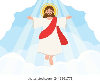 Happy Ascension Day hand drawn background vector. Religion drawing of Jesus Christ, God, white pigeon. The Holy Spirit illustration for Good Friday, Holy Week, greeting card, cover, poster.