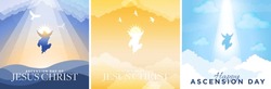 Happy Ascension Day Of Jesus Christ. Beautiful Sky Background With Jesus Ascending Into Sky. Vector Illustration. EPS 10.