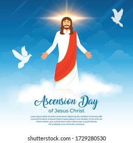 Happy Ascension Day of Jesus Christ with pigeon, cloud and blue sky