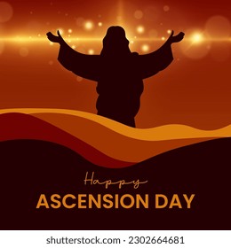 Happy Ascension Day of Jesus Christ. Illustration of resurrection Jesus Christ. Sacrifice of Messiah for humanity redemption. svg