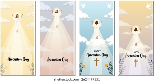 Happy Ascension Day of Jesus Christ Vector Illustrations