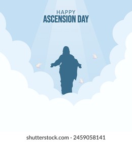 Happy Ascension Day vector. Happy Ascension Day Design with Jesus Christ in Heaven Vector Illustration. Illustration of resurrection Jesus Christ. Sacrifice of Messiah for humanity redemption.