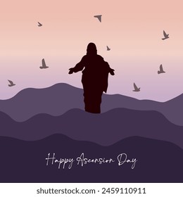 Happy Ascension Day vector. Happy Ascension Day Design with Jesus Christ in Heaven Vector Illustration. Illustration of resurrection Jesus Christ. Sacrifice of Messiah for humanity redemption.