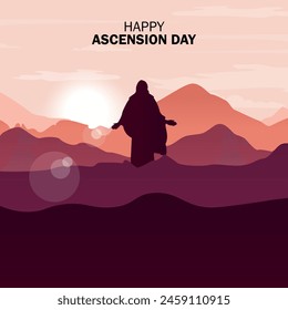 Happy Ascension Day vector. Happy Ascension Day Design with Jesus Christ in Heaven Vector Illustration. Illustration of resurrection Jesus Christ. Sacrifice of Messiah for humanity redemption.