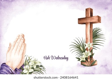 Happy Ash Wednesday background. Ash Wednesday celebration. Christian holy day of prayer and fasting. Cartoon Vector illustration design for Poster, Banner, Post, Flyer, Card, Cover. February 14.