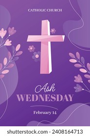 Happy Ash Wednesday background. Ash Wednesday celebration. Christian holy day of prayer and fasting. Cartoon Vector illustration design for Poster, Banner, Post, Flyer, Card, Cover. February 14.