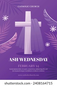 Happy Ash Wednesday background. Ash Wednesday celebration. Christian holy day of prayer and fasting. Cartoon Vector illustration design for Poster, Banner, Post, Flyer, Card, Cover. February 14.