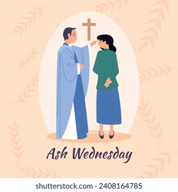 Happy Ash Wednesday background. Ash Wednesday celebration. Christian holy day of prayer and fasting. Cartoon Vector illustration design for Poster, Banner, Post, Flyer, Card, Cover. February 14.