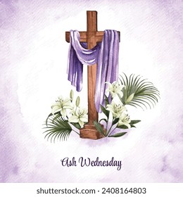 Happy Ash Wednesday background. Ash Wednesday celebration. Christian holy day of prayer and fasting. Cartoon Vector illustration design for Poster, Banner, Post, Flyer, Card, Cover. February 14.