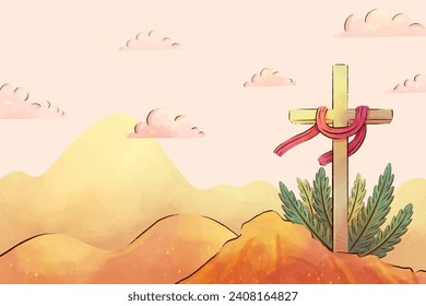Happy Ash Wednesday background. Ash Wednesday celebration. Christian holy day of prayer and fasting. Cartoon Vector illustration design for Poster, Banner, Post, Flyer, Card, Cover. February 14.