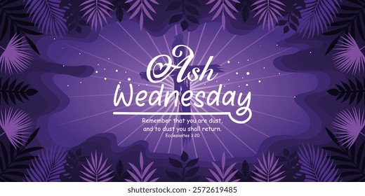 Happy Ash Wednesday horizontal background. Ash Wednesday celebration. Christian holy day of prayer and fasting. Best for Poster, Banner, Post, Flyer, Card, Cover. February 14. Vector Illustration.