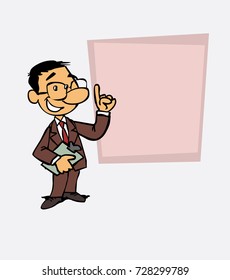 happy asian businessman is showing, as in a presentation, the data you want. He has a folder in his hand.