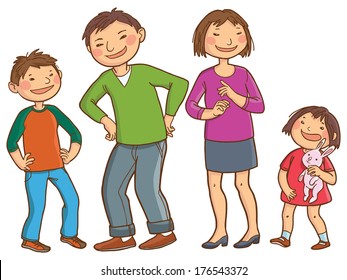 Happy asian  family: mother, father, daughter, son. Isolated objects on white background. Great illustration for school books. magazines, advertising  and more. VECTOR.