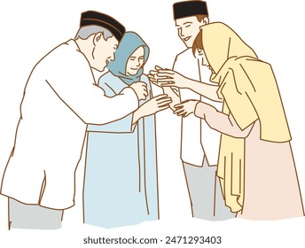 happy asian muslim family visiting parents on ramadan kareem vietnamese peopl