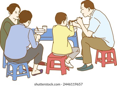 happy asian vietnamese multi-generations family dining outside