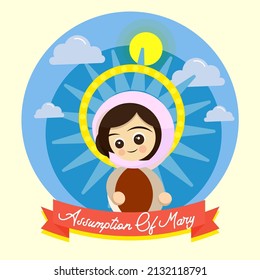 Happy Assumption of Mary day vector illustration greeting card, God Virgin Mary Maria drawing, religious Poster, August 15, Important day design