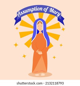 Happy Assumption of Mary day vector illustration greeting card, God Virgin Mary wallpaper, Poster, August 15, Important day design