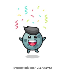 happy asteroid mascot jumping for congratulation with colour confetti , cute style design for t shirt, sticker, logo element