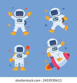 Personaje feliz del astronauta listo para explorar el espacio exterior.