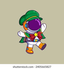 happy Astronaut dressed as a detective cartoon character of illustration