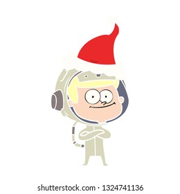 ilustración de color plano dibujado a mano por un astronauta feliz de un sombrero santa