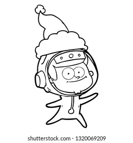 happy astronaut hand drawn line drawing of a wearing santa hat