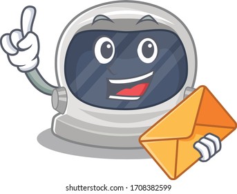 Happy astronaut helmet mascot design concept with brown envelope