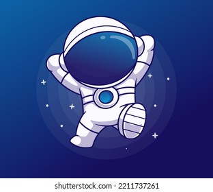 Happy Astronaut Jumping Cartoon Vector Icon Illustration.