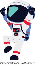  Happy astronaut jumping up with joy, arms raised, wearing classic white space suit, perfect for cheerful space and science-themed artwork.