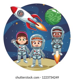 Happy astronaut kids
